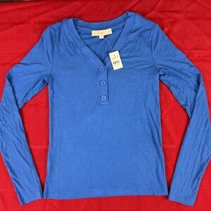 LOFT Blue Long Sleeve Fitted Polo Shirt